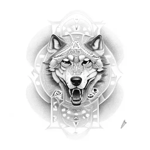 leon, dados, reloj, dados, perro lobo, 1994. tattoo design idea