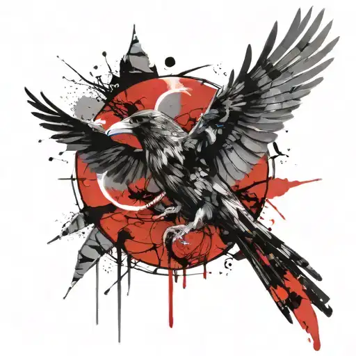 Cresent blood moon with raven tattoo design idea