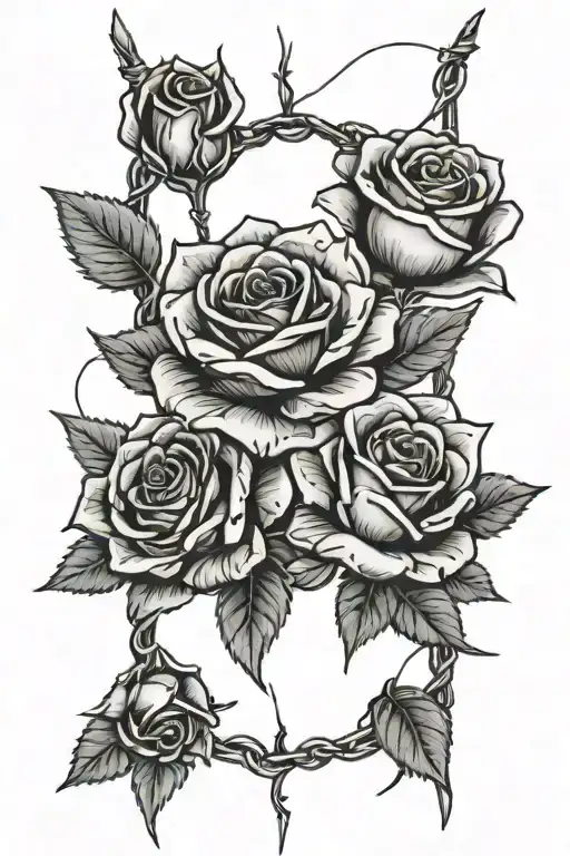barbed wire with roses tattoo design idea