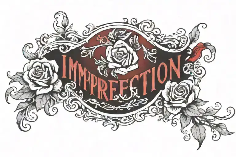 red tattoo that says "imperfection" with red on the "im" party and I want it in a pretty smooth font with little hearts tattoo design idea