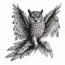 An owl spread winged, hunting, with talons out tattoo design idea