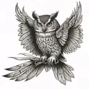 An owl spread winged, hunting, with talons out tattoo design idea