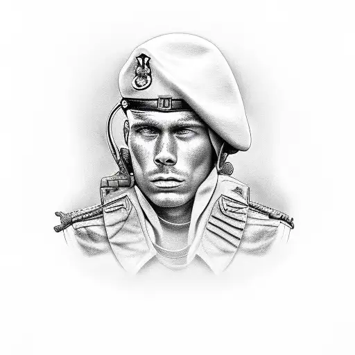 Realistic portrait of a soldier with a marine background tattoo design idea