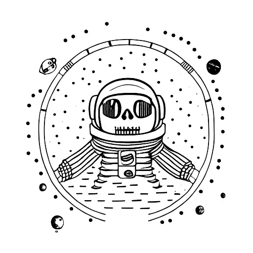 lonely skeleton astronaut in space tattoo design idea