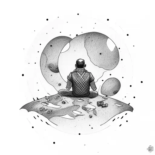 man sitting on a moon sad tattoo design idea