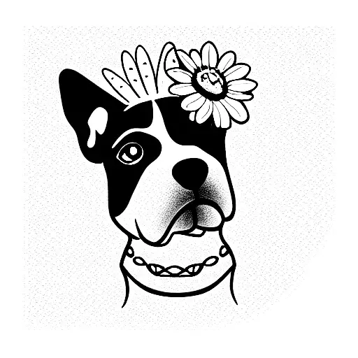 dog with daisy crown tattoo design idea