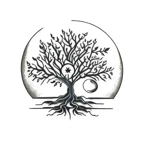 Tree with scorpio and moon tattoo design idea
