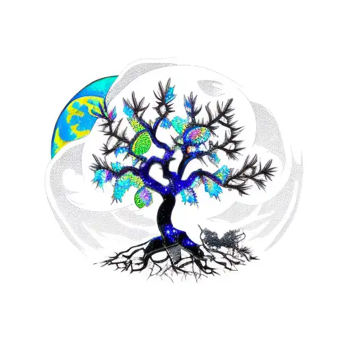 Tree with scorpio and moon tattoo design idea