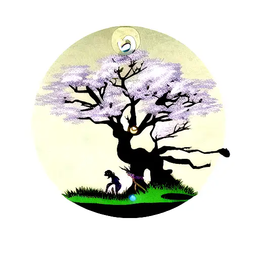 Tree with scorpio and moon tattoo design idea