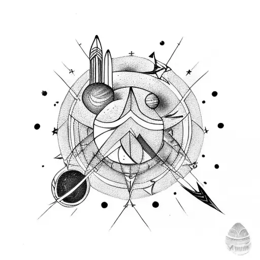 Arrow with planets tattoo design idea
