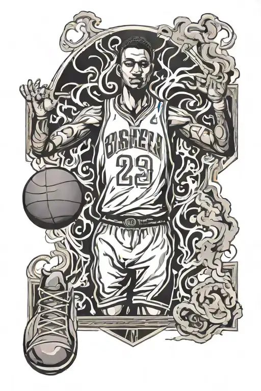 basketball jersey and smoke coming tattoo design idea