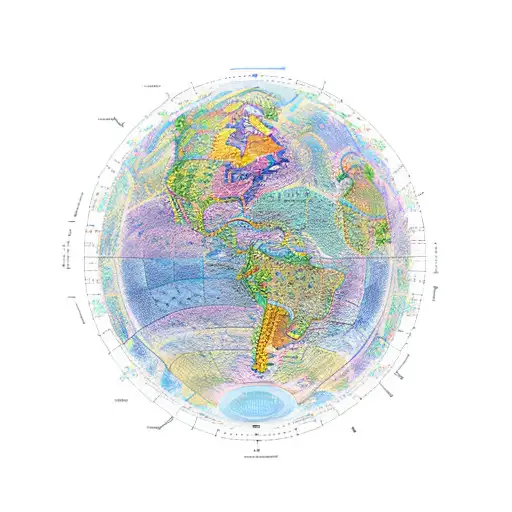 A vibrant and detailed world map with the Great Wall of China, Petra, Christ the Redeemer, Machu Picchu, Chichén Itzá, Colosseum, Taj Mahal, and Giza Pyramids highlighted in different colors tattoo design idea