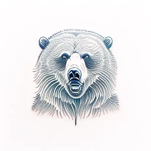 Fly fishing with angry grizzly bear tattoo design idea