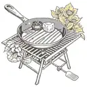 Grill with a frying pan under sunflower tattoo design idea