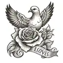A dove with a red rose  with the phrase 'LongLiveMyLovedOnes' tattoo design idea