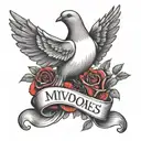 A dove with a red rose  with the phrase 'LongLiveMyLovedOnes' tattoo design idea