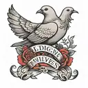 A dove with a red rose  with the phrase 'LongLiveMyLovedOnes' tattoo design idea
