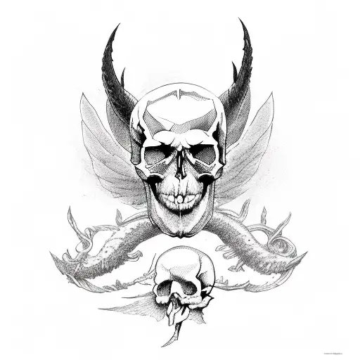 Devil withwings and a skull on top tattoo design idea