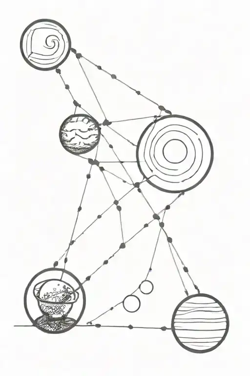 minimalist linear solar system surrounded by a strand of DNA  tattoo design idea