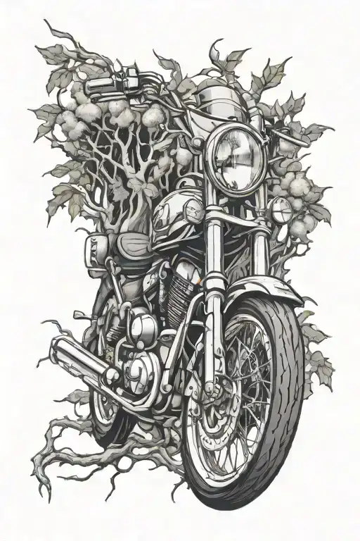 motorcycles woods bio mechanical sleeve tattoo design idea