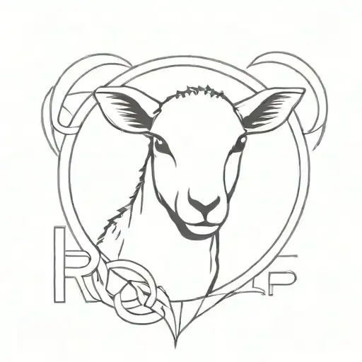 Lamb, head, alphabet R tattoo design idea
