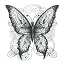 An abstract geometric pattern inspired by the wings of a butterfly, with subtle hints of the Victory of Samothrace sculpture integrated into the design tattoo design idea