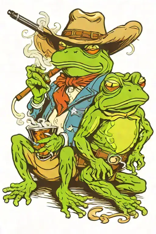 cowboy frog smoking a cigar with his cowboy wife tattoo design idea