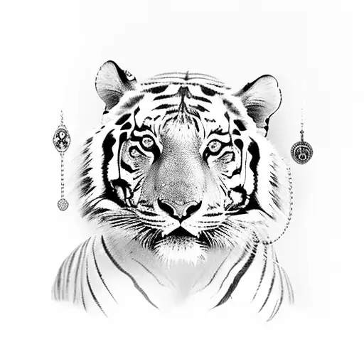 marigold and cosmos with a tiger and a rosary tattoo design idea