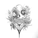 A broken hourglass overgrown with plants and a silhouette of a backer in the center  tattoo design idea