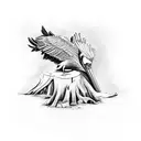 pelican sitting on tree stump tattoo design idea