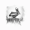pelican sitting on tree stump tattoo design idea