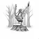 pelican sitting on tree stump tattoo design idea