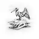 pelican standing on tree stump tattoo design idea
