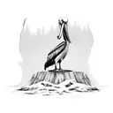 pelican standing on tree stump tattoo design idea