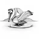 pelican standing on tree stump tattoo design idea