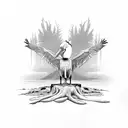 pelican standing on tree stump tattoo design idea