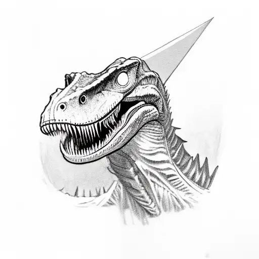 velociraptor, dressed like macbeth, holding a dagger tattoo design idea