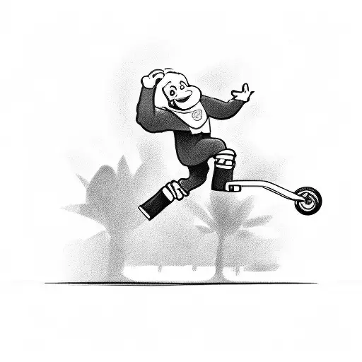 Black and Grey "Curious George Grinding A Handrail On..." Tattoo Idea - BlackInk AI