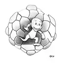 curious George kicking a soccer ball tattoo design idea