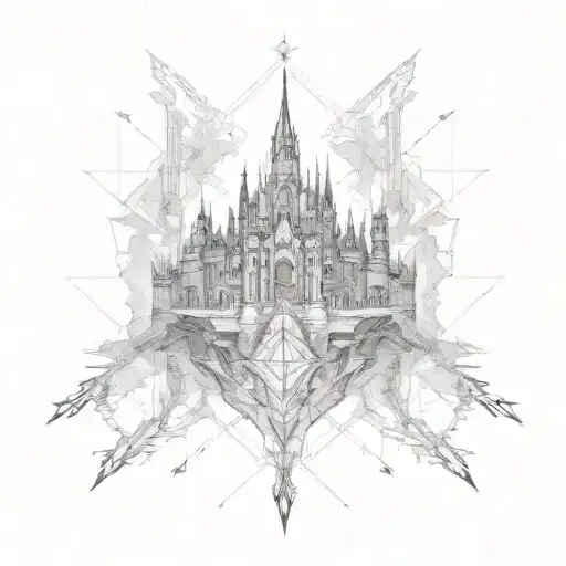Cyber sigilism dark castle tattoo design idea