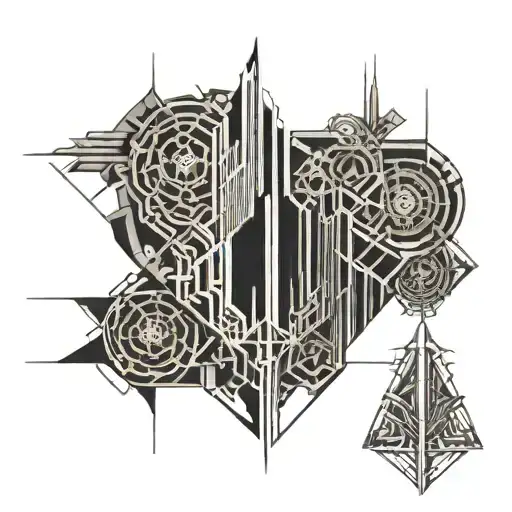 Cyber sigilism castle  tattoo design idea