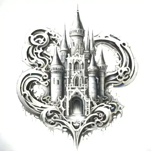 Cyber sigilism castle  tattoo design idea