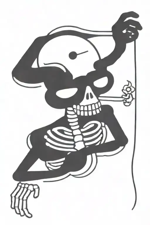 skeleton smoking a joint one hand holding a bouquet tattoo design idea