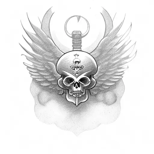 Thanatos, the Greek god of death, donning a Corinthian helmet and wings full body tattoo design idea