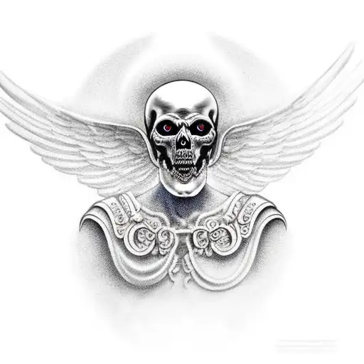 Thanatos, the Greek god of death, donning a Corinthian helmet and wings full body tattoo design idea