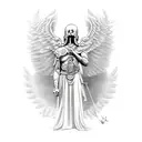 Thanatos, the Greek god of death, donning a Corinthian helmet and wings full body tattoo design idea