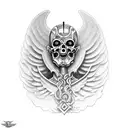 Thanatos, the Greek god of death, donning a Corinthian helmet and wings full body tattoo design idea