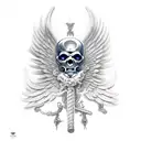 Thanatos, the Greek god of death, donning a Corinthian helmet and wings full body tattoo design idea