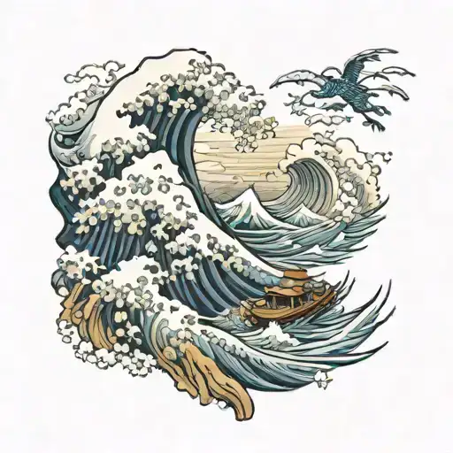 mountains and tsunami tattoo design idea