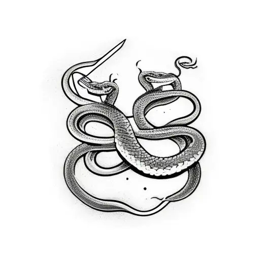two snakes on a sword  tattoo design idea